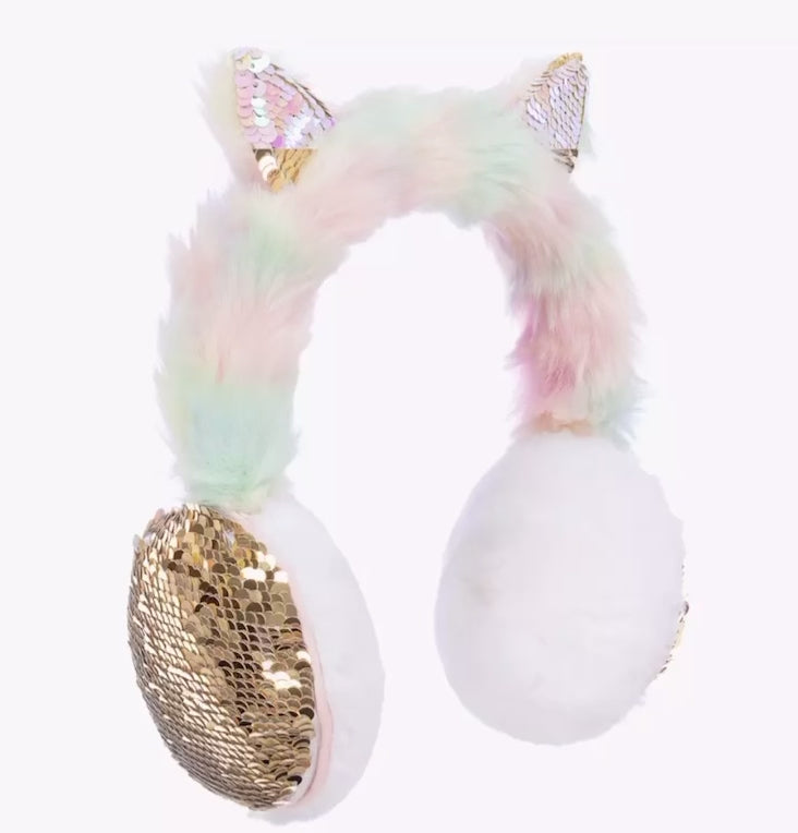 Billieblush Pink Sequin Ears Faux Fur Earmuffs | HONEYPIEKIDS