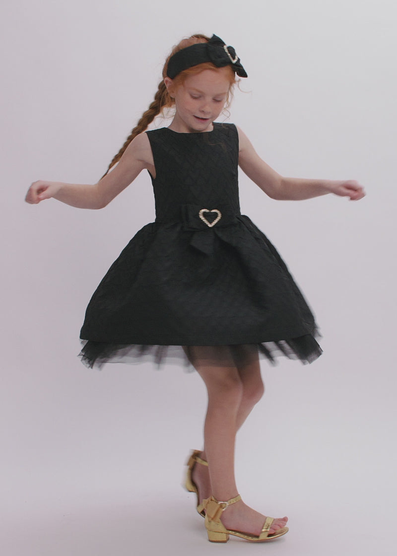 Angel's Face Girls Black Monty Jacquard Heart Dress | HONEYPIEKIDS