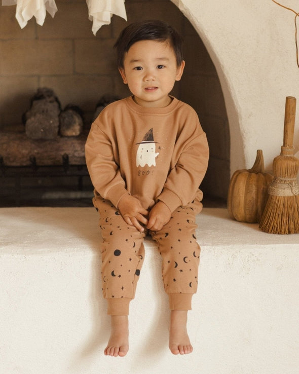 Quincy Mae Halloween Boo Relaxed Fleece Sweatshirt and Pants  | HONEYPIEKIDS.COM