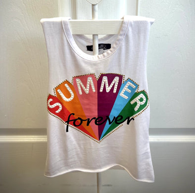 Sparkle by Stoopher Girls White SUMMER FOREVER Sleeveless T-Shirt | HONEYPIEKIDS