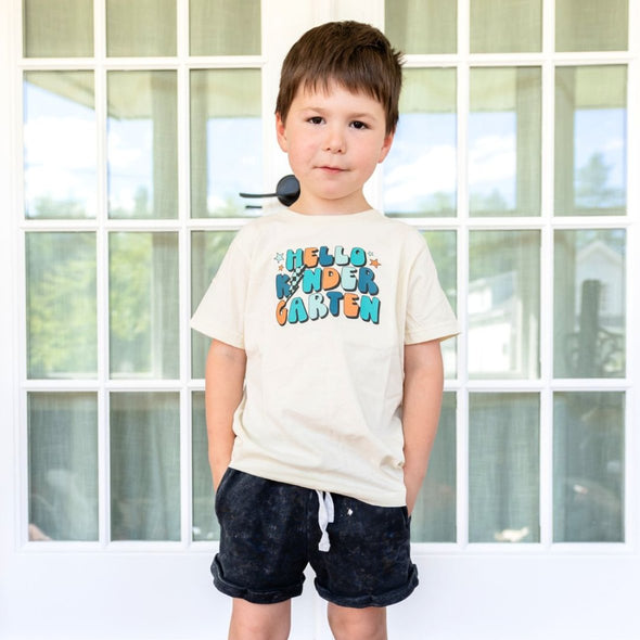 Sweet Wink Boys Bubble Letters HELLO KINDERGARTEN Shirt | HONEYPIEKIDS | First Day of School Shirt