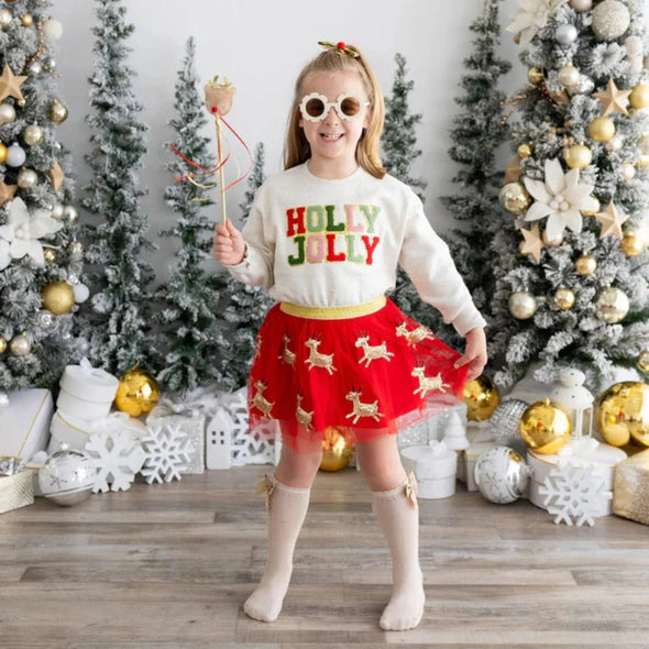 Sweet Wink Red and Gold Sequin Reindeer Tutu Skirt | HONEYPIEKIDS