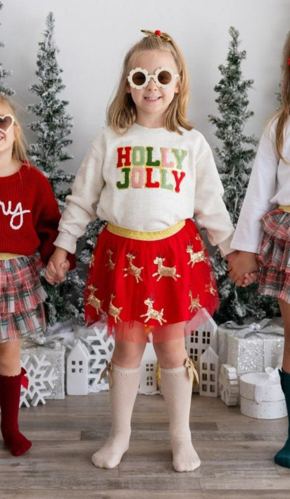 Sweet Wink Red and Gold Sequin Reindeer Tutu Skirt | HONEYPIEKIDS