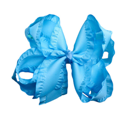 The Solid Bow - Baby Blue Double Ruffle Hair Bow | HONEYPIEKIDS | Kids Boutique Clothing