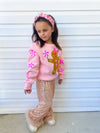 Girls Pink Gingerbread Patched Holiday Crewneck | HONEYPIEKIDS