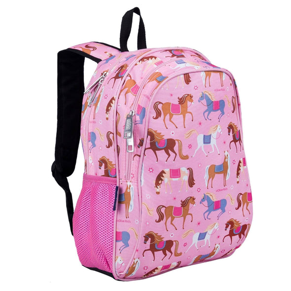 Girls 15 Inch Pink Horses School Backpack | HONEYPIEKIDS | Kids Boutique 