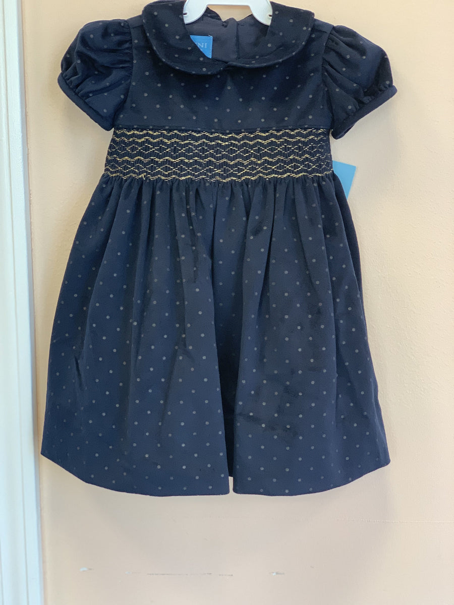 Anavini Infant Girls Blue Dot Hand Smocked Dress | HONEYPIEKIDS