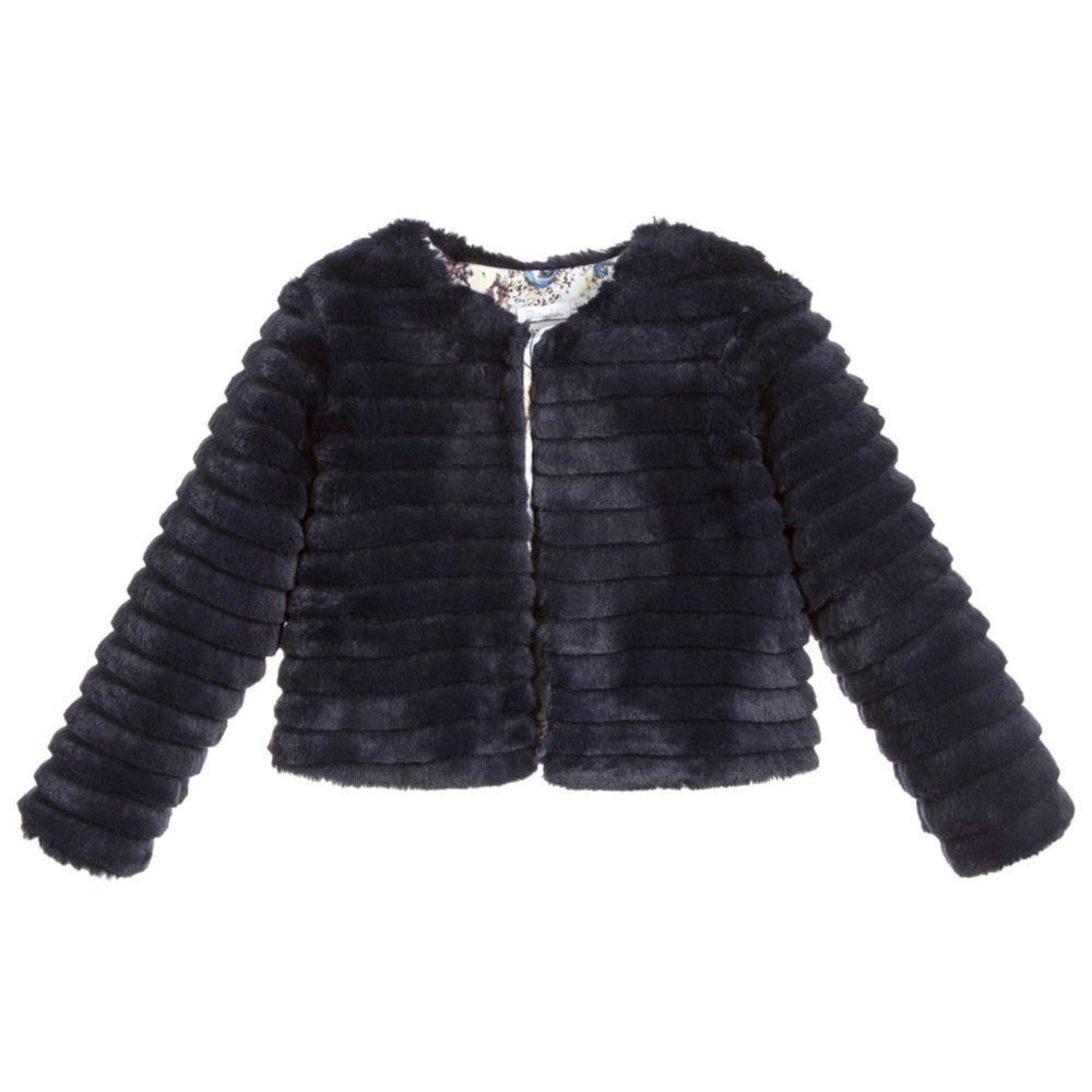 Patachou Girls Navy Faux Fur Jacket | HONEYPIEKIDS 6