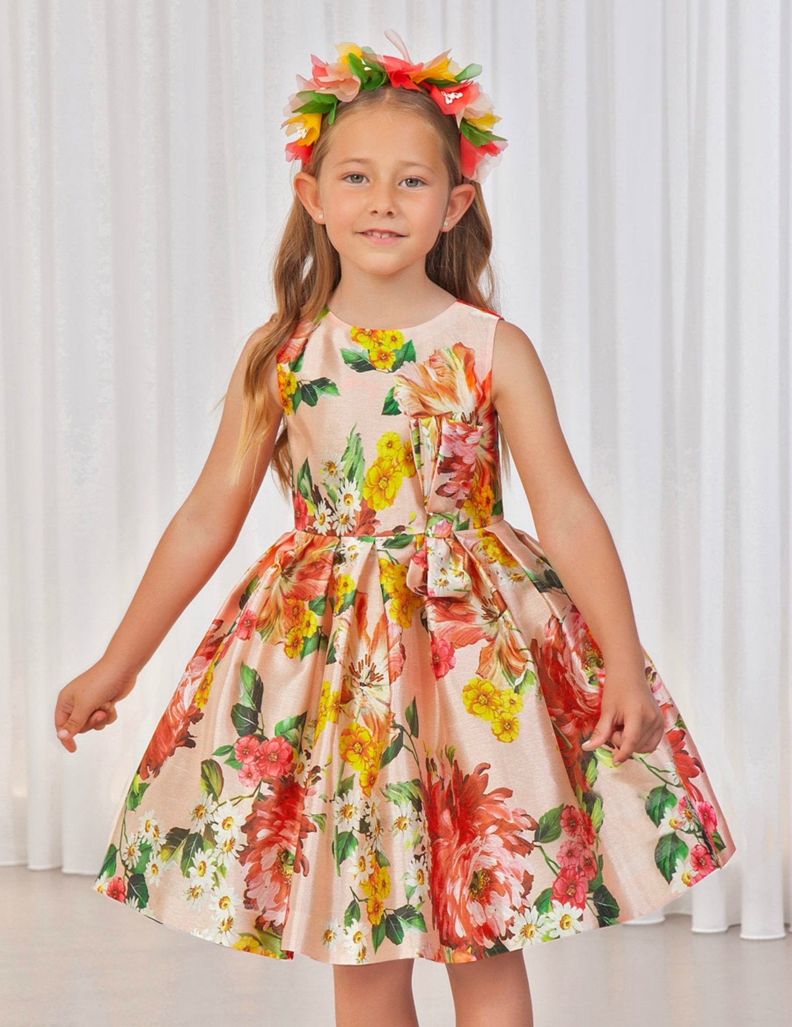 Abel & Lula Girls Printed Floral Sleeveless Dress