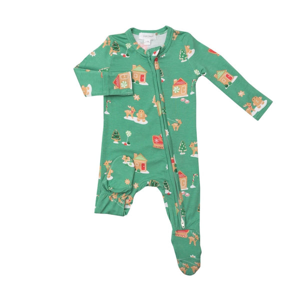 Angel Dear Baby Boys GREEN Gingerbread Sleigh Bamboo Zipper Footie Sleeper | HONEYPIEKIDS