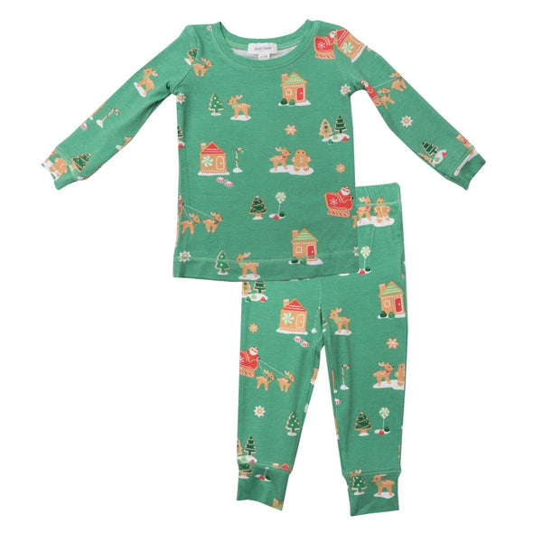 Angel Dear Toddler & Youth GREEN Gingerbread Sleigh Loungewear Pajamas | HONEYPIEKIDS