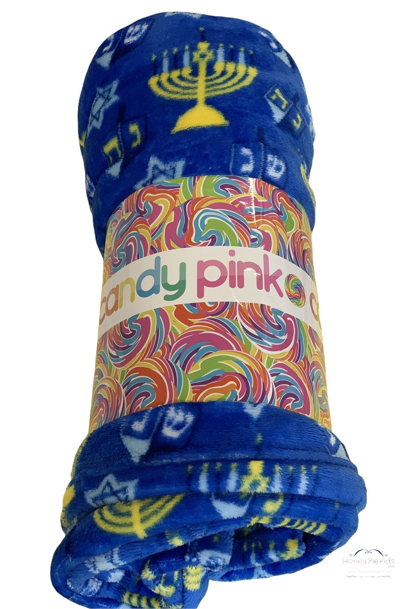 Candy Pink Girls Fleece Blanket in Chanukah Pattern HONEYPIEKIDS