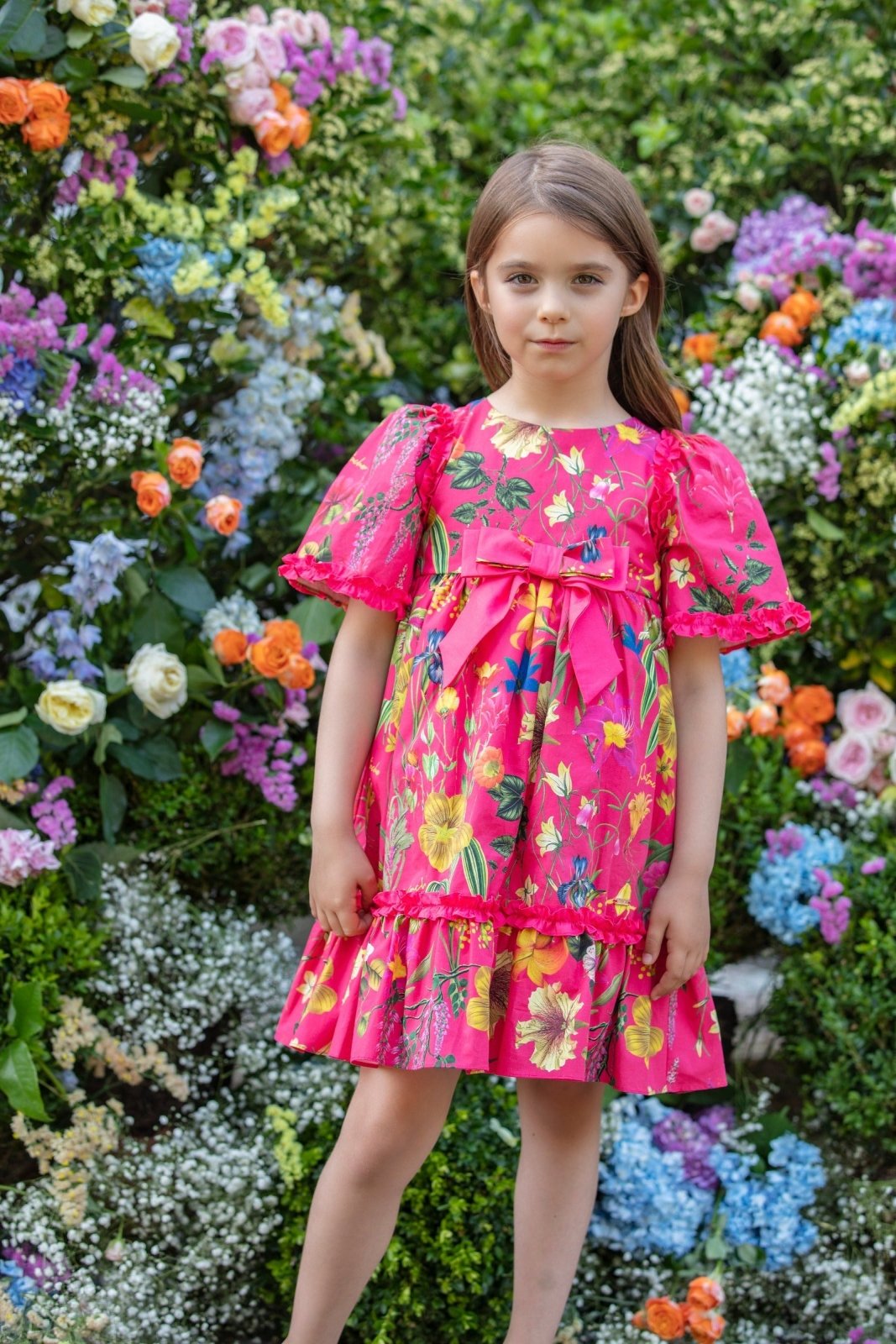 Blue and pink fuchsia dress, Girls 2-14 years old