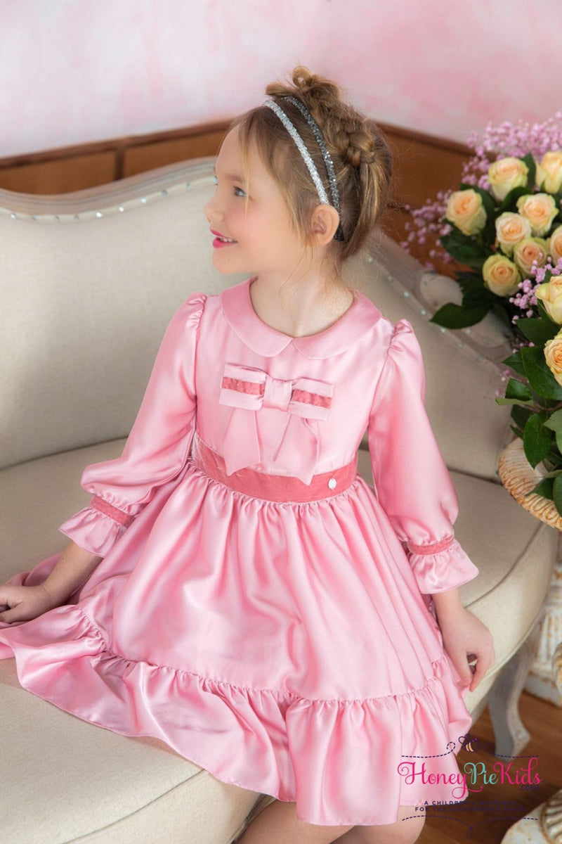Patachou bow-embroidered smock-waist dress - Pink