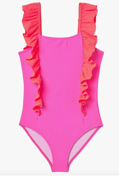 Kids Swimsuits  Girls Flutter Sleeve Side Ruffles One-Piece Swimsuit – Mia  Belle Girls