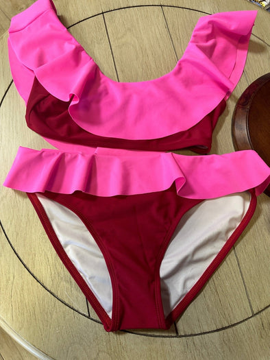 Stella Cove Girls Celebrate Pink Ruffle Bikini Swimsuit